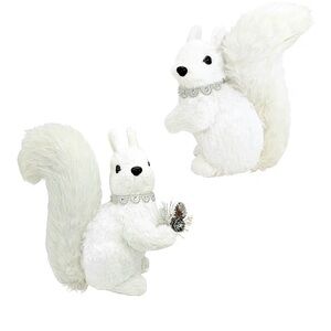 White Decorative Faux-Fur Squirrel Figurine for Small Pets & Displays